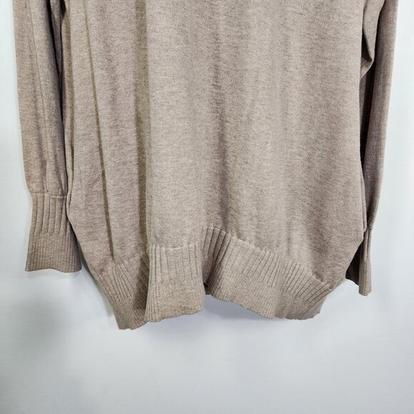 Victoria Secret Tunic Sweater Large Tan Cashmere Blend V Neck Pocket Ribbed Trim - Picture 7 of 12